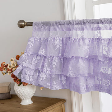 Light Purple Ruffle Lace Valance for Window W52 x L18 Inch, 1 Panel