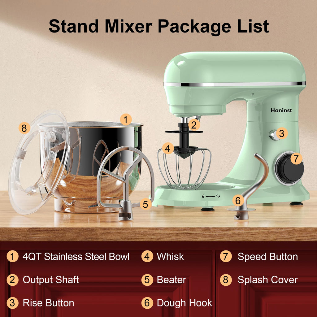 4QT Electric Stand Mixer, 10-Speed Tilt-Head Compact Kitchen Mixer