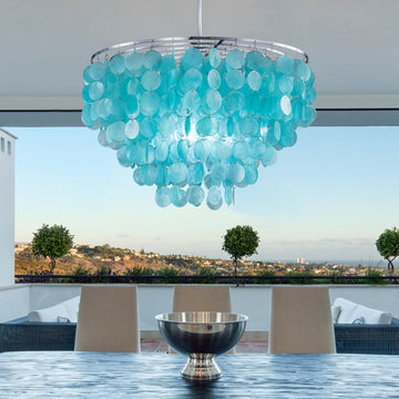 Capiz Shell Chandelier, Blue Shell Coastal Chandelier Light Fixture