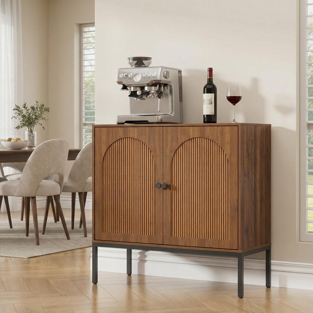 Modern Fluted Sideboard Buffet Cabinet with Storage, Walnut