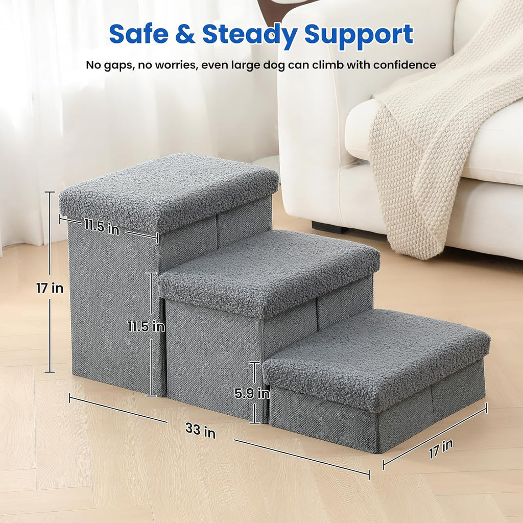Wider Dog Steps for Bed, Foldable Dog Stairs for Small Large Dogs