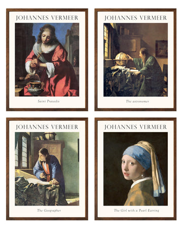 Set of 4 Baroque Art Framed Prints - 8x10 Wall Art Posters Girl With a Pearl Earring Artwork Reproduction Johannes