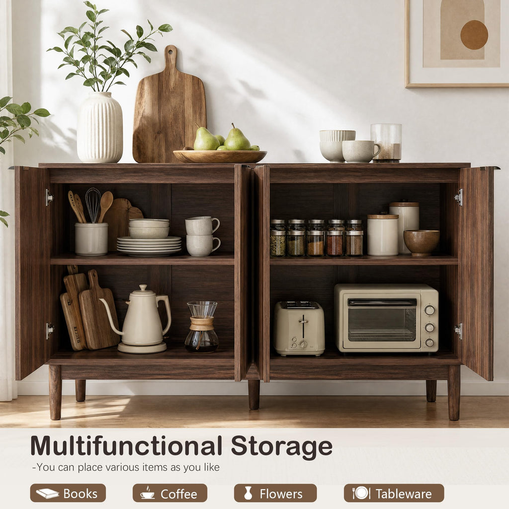 55" Fluted Buffet Cabinet with Storage, Accent Cabinets, Walnut