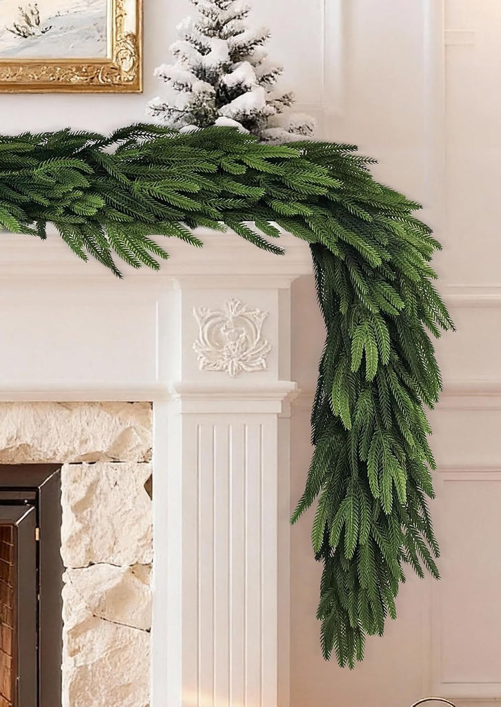 18FT Extra Full Christmas Garland Real Touch Norfolk Pine Garland Christmas Decorations Realistic Greenery Garlands