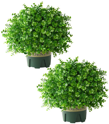 Fake Plants Artificial Boxwood Topiary, 2 Pack Artificial Plants Outdoor with Pot UV-Resistant Faux Plants Look Real