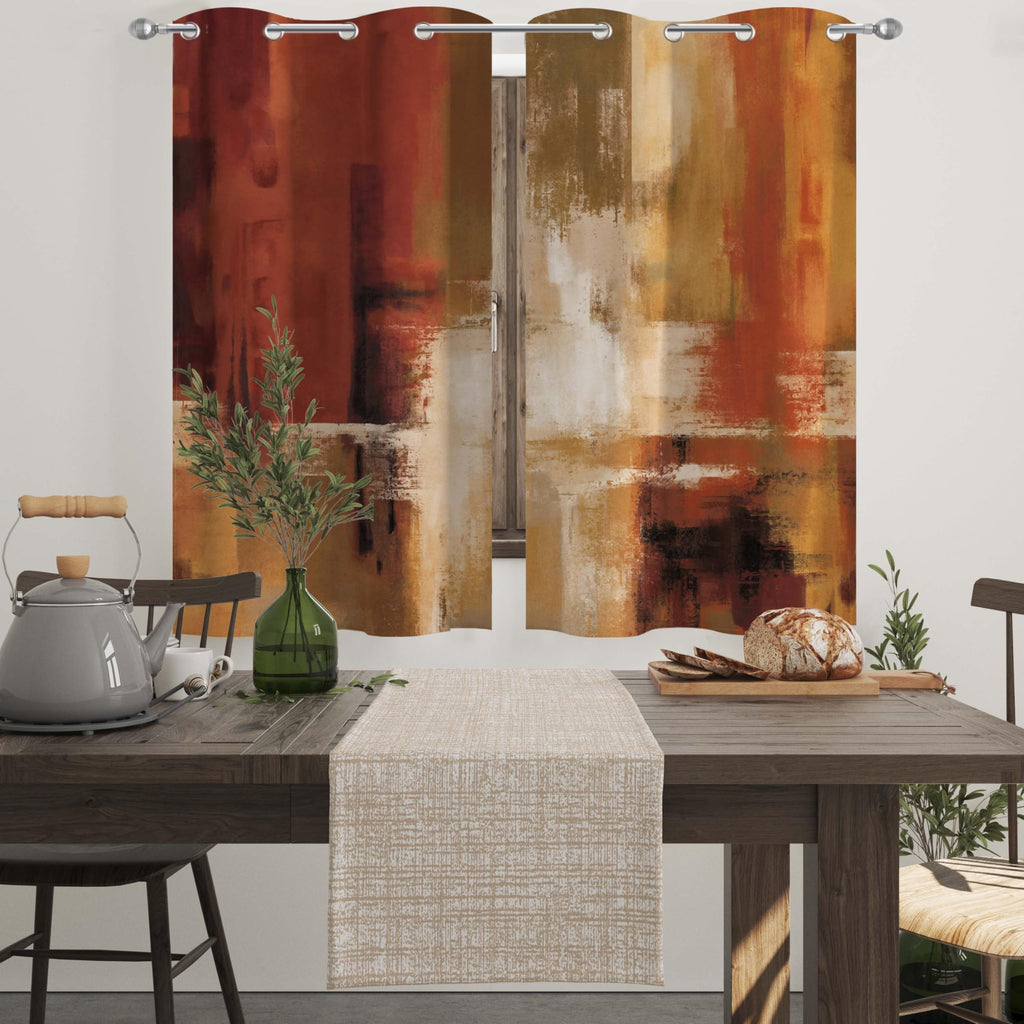 Burnt Orange Abstract Curtains, 26W x 36L, 2 Panels