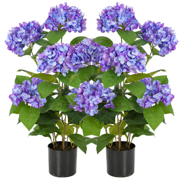 2ft Faux Hydrangea Tree with Purple Flowers, 24in Artificial Hydrangea Plant with Lifelike Leaves, Fake Hydrangea