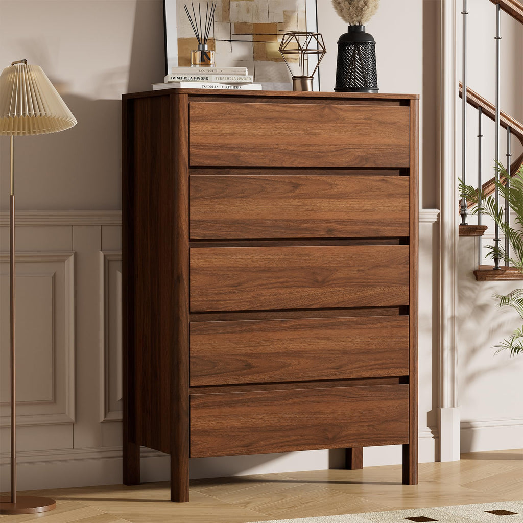 45" Tall 5 Drawer Wood with Legs, Walnut