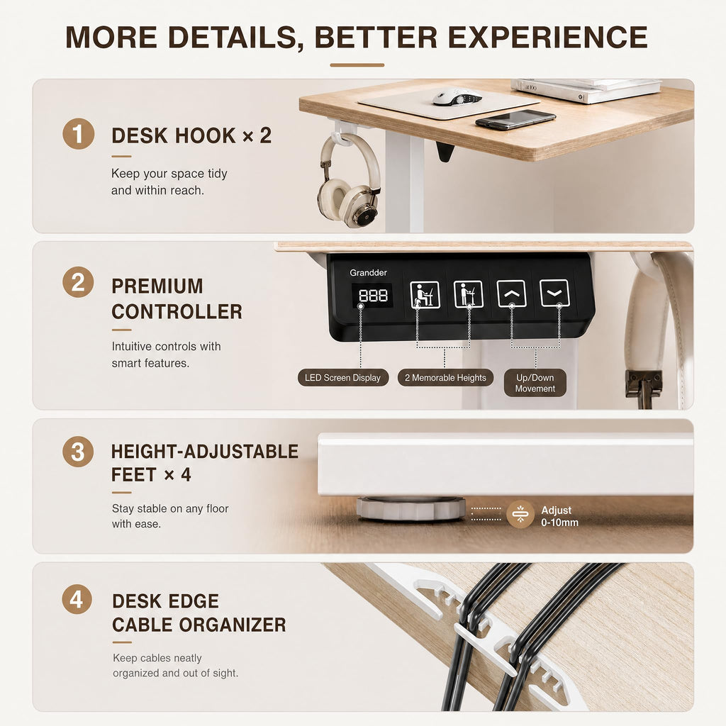63x32 Large Electric Standing Desk, Curved Light Walnut Surface