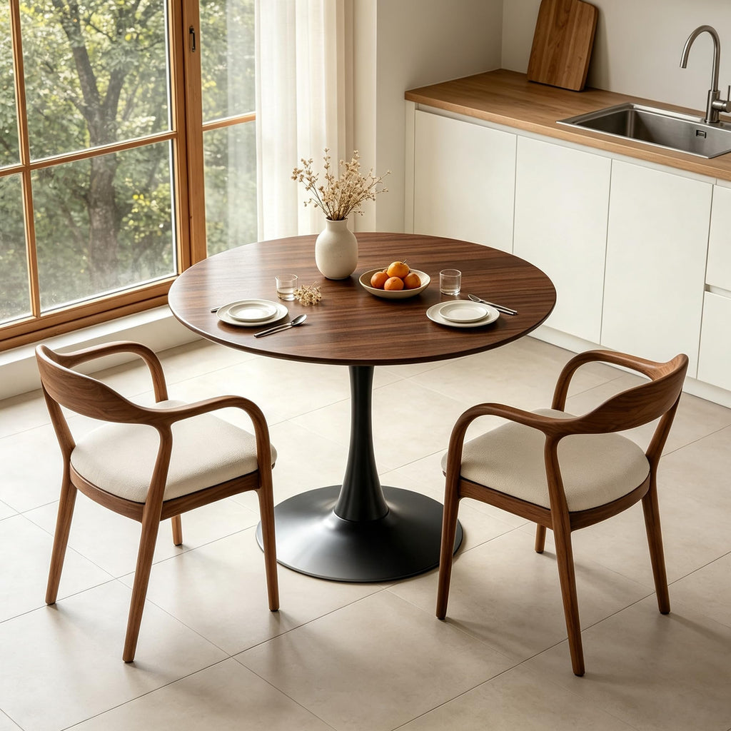 Inspired Saarinen Style Round Table, Modern Dining Table, MDF Top and Steel Base Tulip Round Kitchen Table, Kitchen Table, Mid Century Coffee