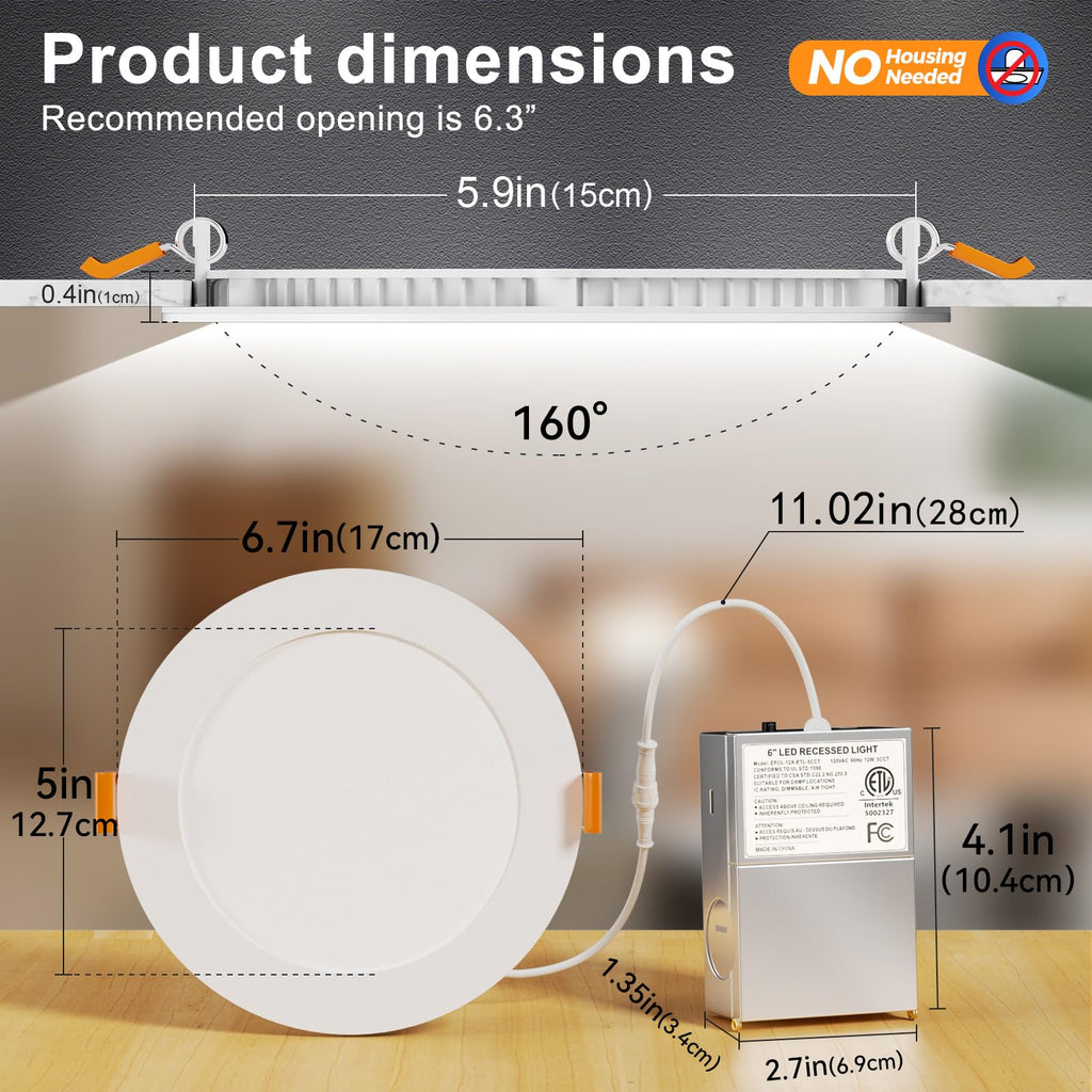 24 Pack 6 Inch Ultra-Thin 5CCT LED Recessed Ceiling Light,Canless