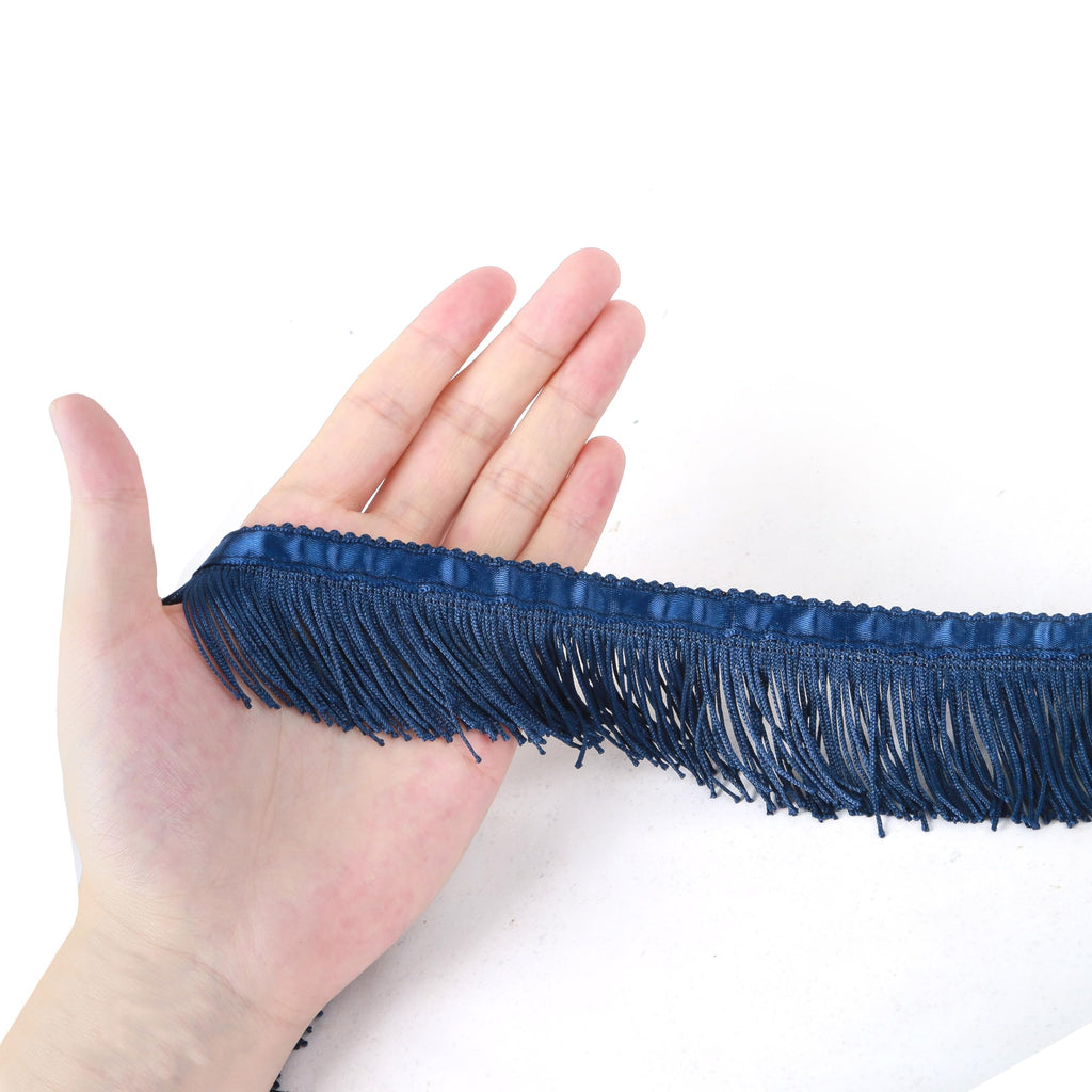 Fringe Trim 6.8 Yard x 2 Inches Fringes with Borders of Blue