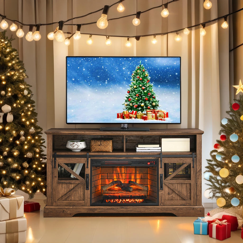 With 3D Flame Effect and Door Sensor - Entertainment Center with 26 inch Electric Fireplace - Media Entertainment
