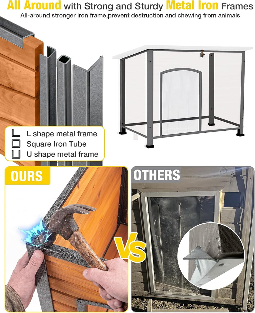 Dog House Outdoor, Weatherproof Kennel with Iron Frame