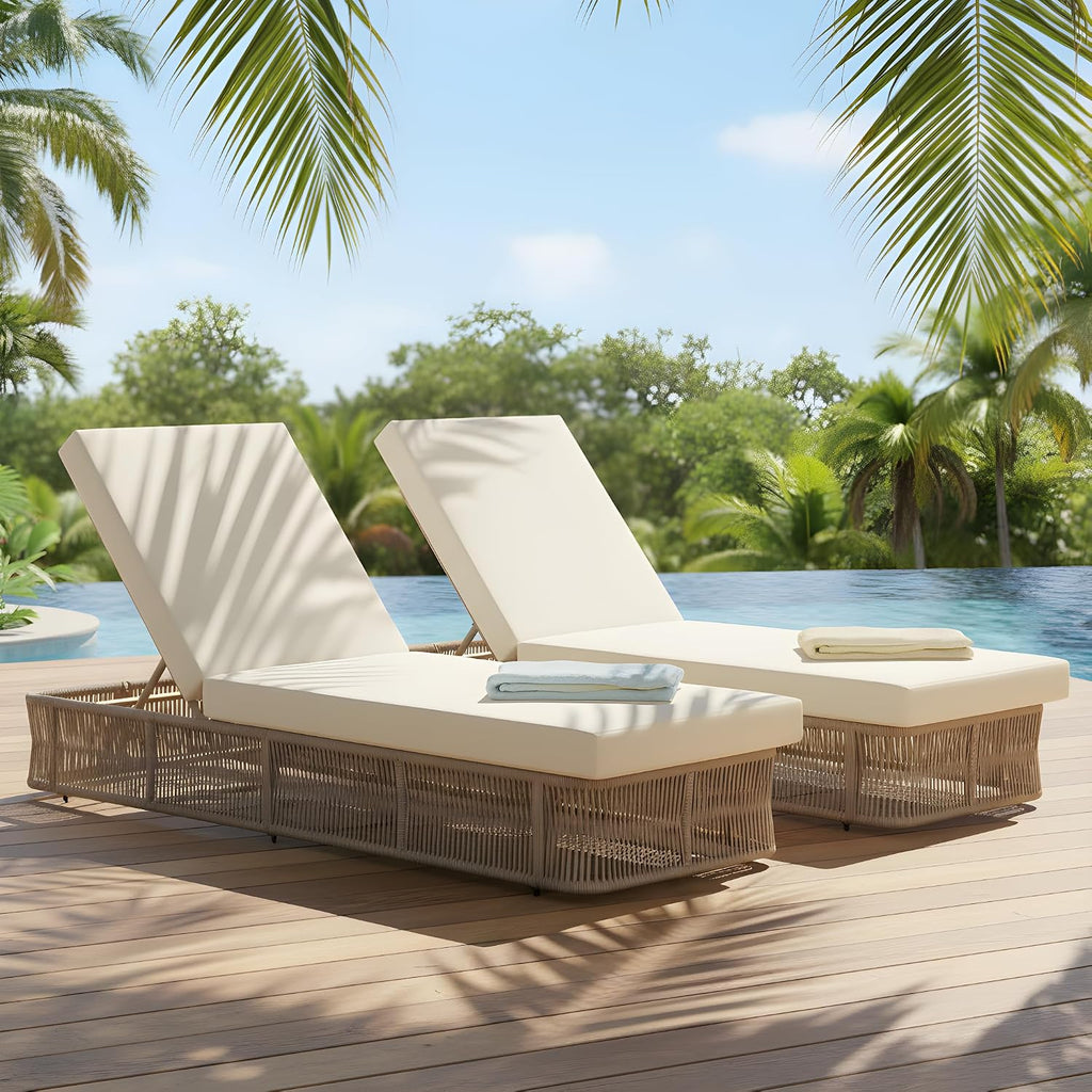 Set of 2 Patio Chaise Lounge Chair Outdoor with 4-Thick Cushion, Metal Poolside Sun Lounger with Cross-Weave