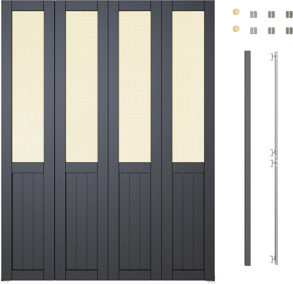 60'' x 80" Rattan Bifold Closet Door, Cane Webbing Wood Interior Door Slab, Build Quality Black Fold