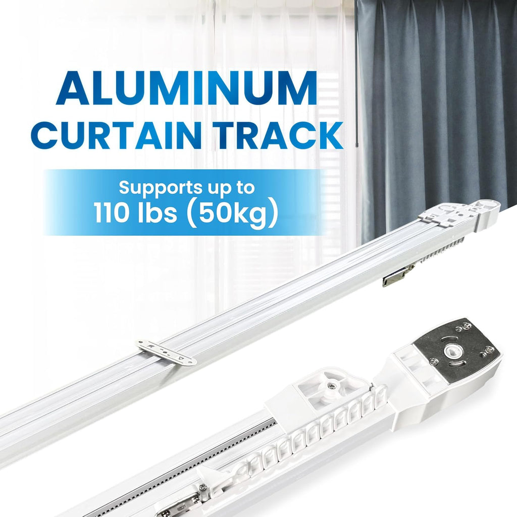 Smart Motorized Curtain Track, 71-130in, No-Cut Adjustable Electric Rail, ~33dB Quiet Motor, Remote & App Control