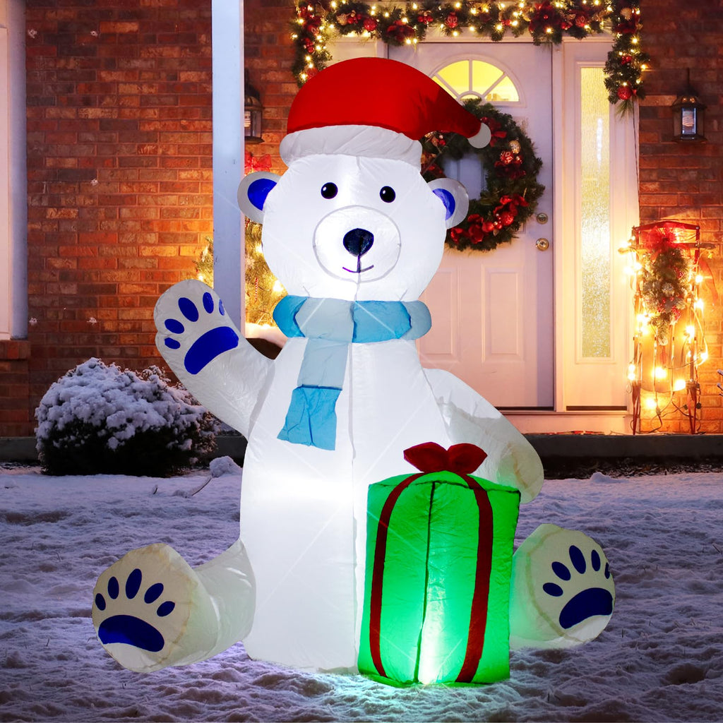 5FT Christmas Inflatable White Bear Hold Gift Decoration