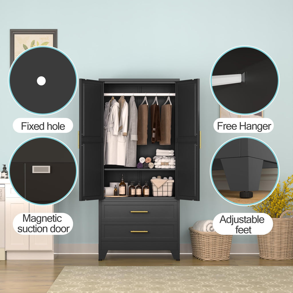 Metal Armoire Wardrobe Closet, 71 "Metal Clothing Storage Cabinet