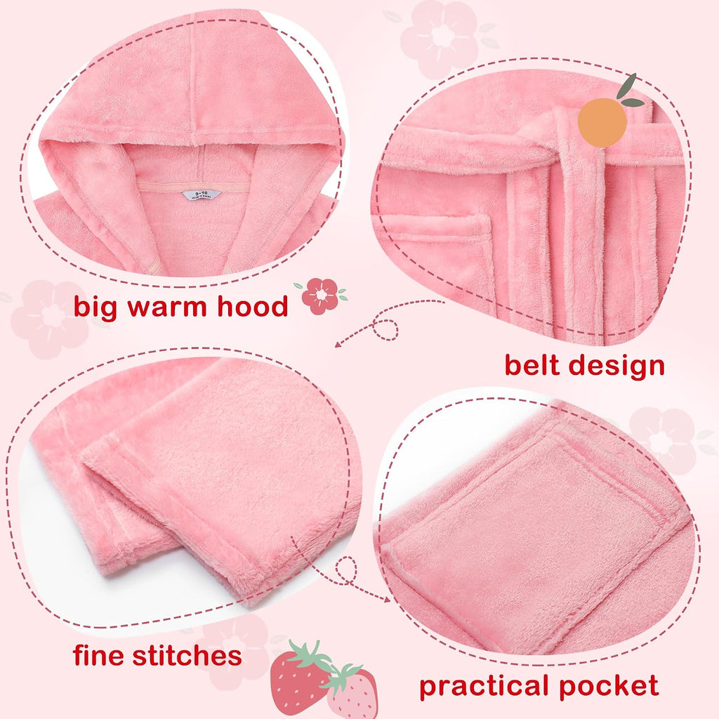 Girls Fleece Hooded Robe, Soft Unicorn Bathrobe for Kids