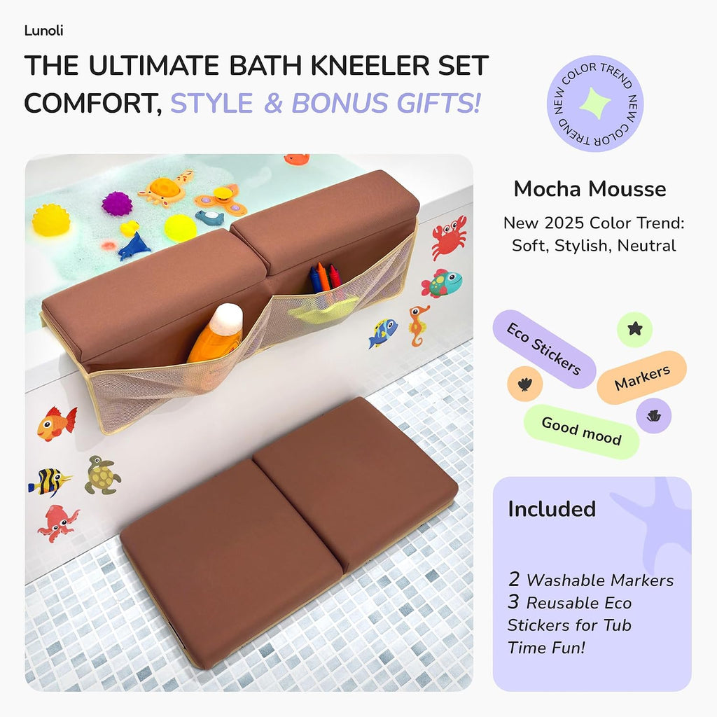 Bath Kneeler and Elbow Rest Pad Set, Mocha Mousse, 2.4 Inch Memory Foam Cushion for Parents, Waterproof Kneeling Pad