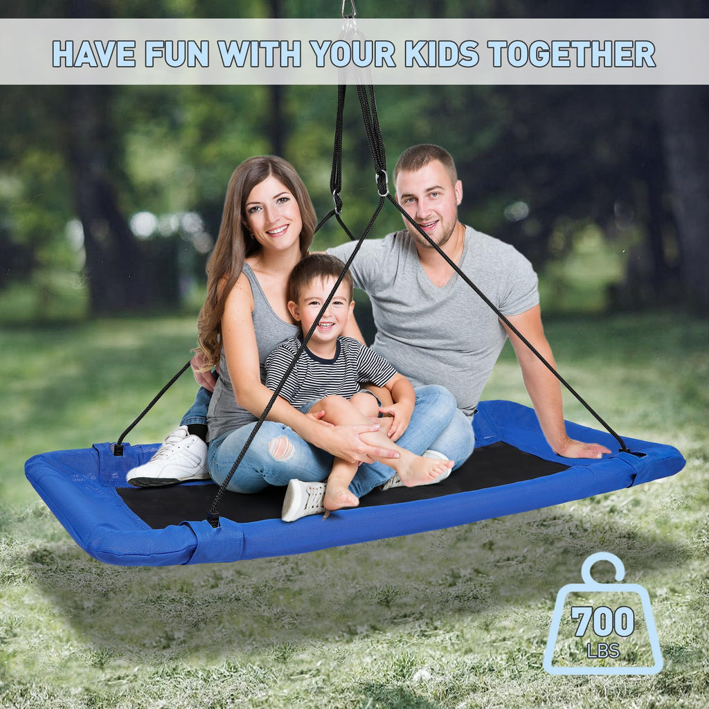 60" Large Platform Tree Swing for Kids, Rectangular Swings with Adjustable Rope, Durable Steel Frame, Easy to Assemble