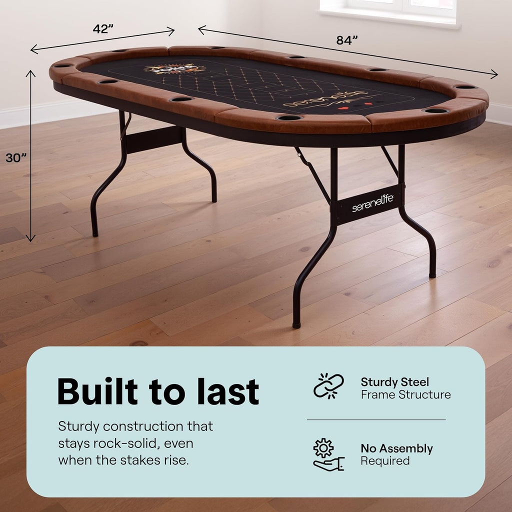 7ft Poker Table for 10 Players - Heavy Duty Oval Texas Hold'em Casino Table for Game Room, 25mm Reinforced Metal