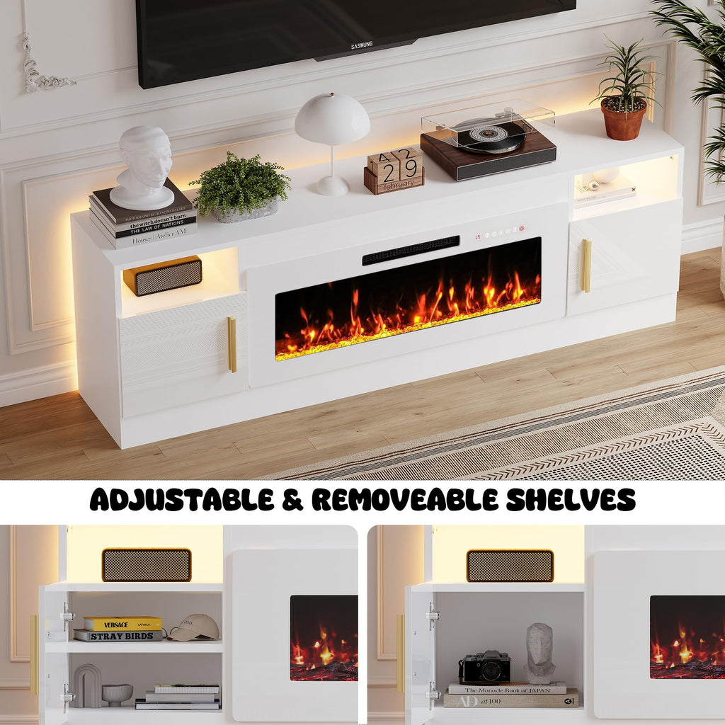 With 40'' Electric Fireplace, 70'' TV Media Entertainment Center with Fireplace Up to 80 inch, Modern LED TV Console