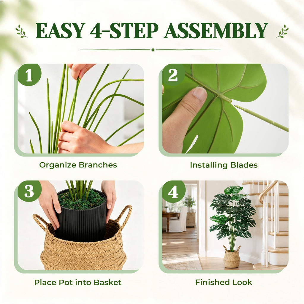 44" Realistic Artificial Monstera Plant with EVA Leaves and Basket
