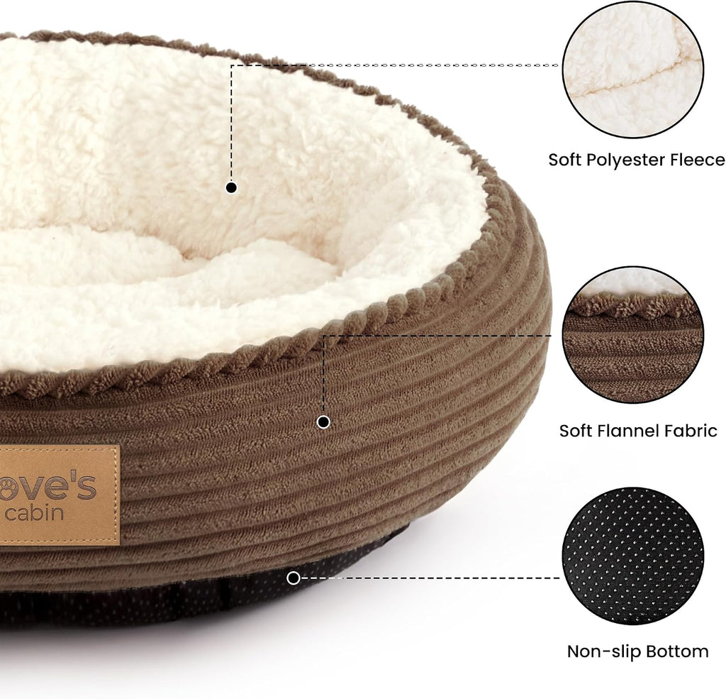 Round Donut Cat and Dog Cushion Bed, 20in Pet Bed for Cats or Small Dogs, Anti-Slip & Water-Resistant Bottom, Super