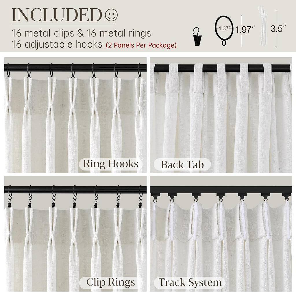Natural Linen Curtains 84 Inch Length 2 Panels Neutral Textured Pinch Pleated Curtains Ivory Cream Beige Light