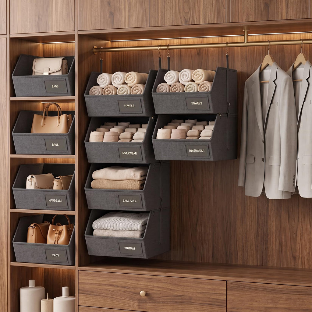 4-Tier Hanging Closet Organizer, Detachable Hanging Storage Shelves with Reinforced Side Panels, Hanging Closet