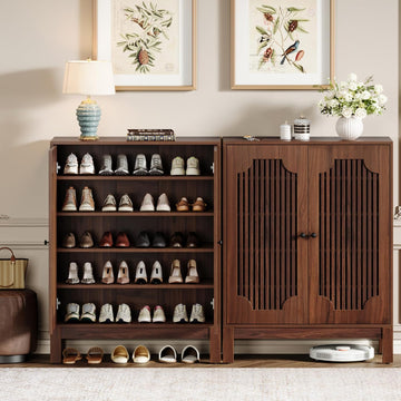 Shoe Cabinet with Doors, 5-Tier Shoe Storage Cabinet with Adjustable Shelves, 20 Pairs Wooden Shoe Rack Organizer