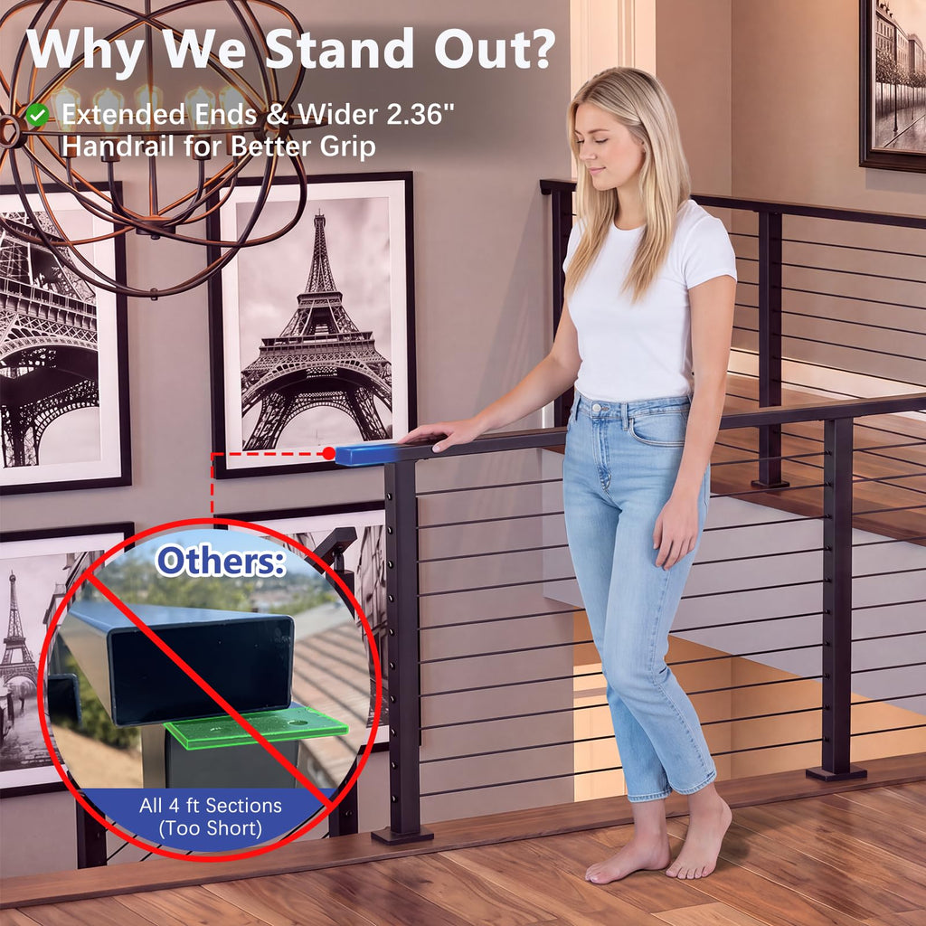 8-12ft Modular 36" Swageless Cable Railing System with Handrail