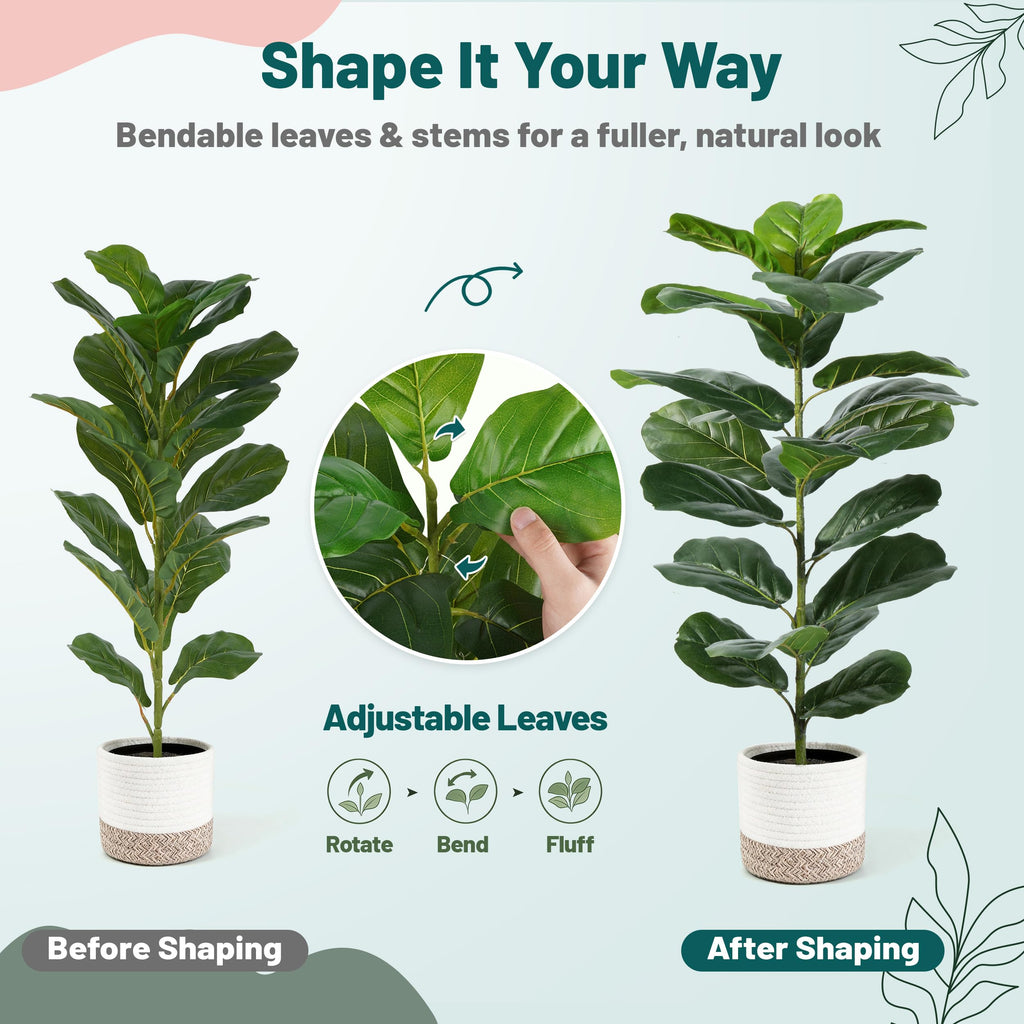 2 Pack 30" Fake Plants, Fiddle Leaf Fig Trees with Woven Baskets