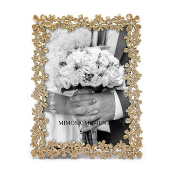5x7 Brass-Tone Floral Metal Picture Frame with Rhinestones