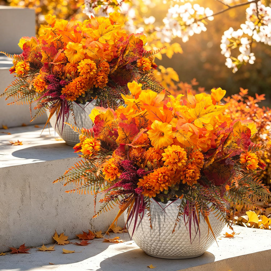 12 PCS Artificial Fall Flowers UV Resistant Fake Mums for Outdoors