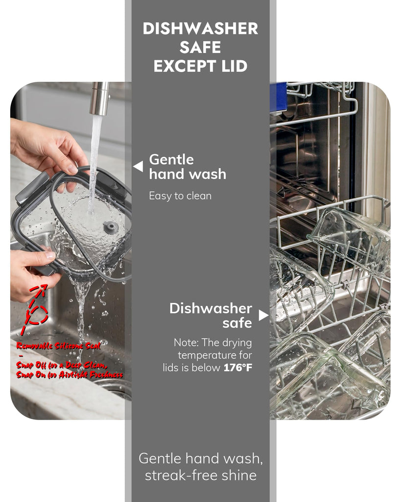 Glass Food Storage Containers with Tempered Glass Lids - Borosilicate, Airtight, Oven-Safe (-4°F~950°F)