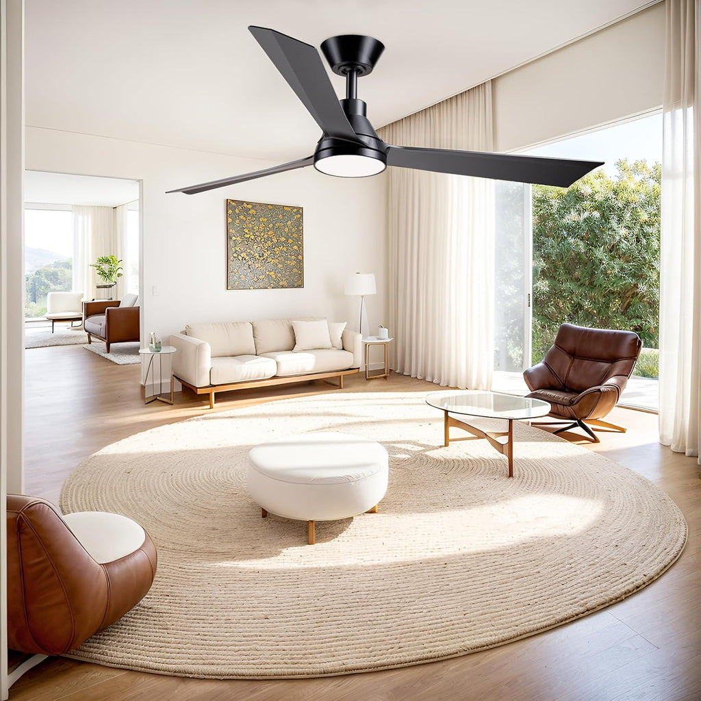 52 Inch Ceiling Fans with Lights and Remote, ETL Quiet Reversible DC Full Copper Motor, 2 Downrods, 3 CCT Dimmable, 6 Speeds Outdoor Ceiling Fans for Patios Porch Bedroom Living Room Black A101-B0DFVZYT54