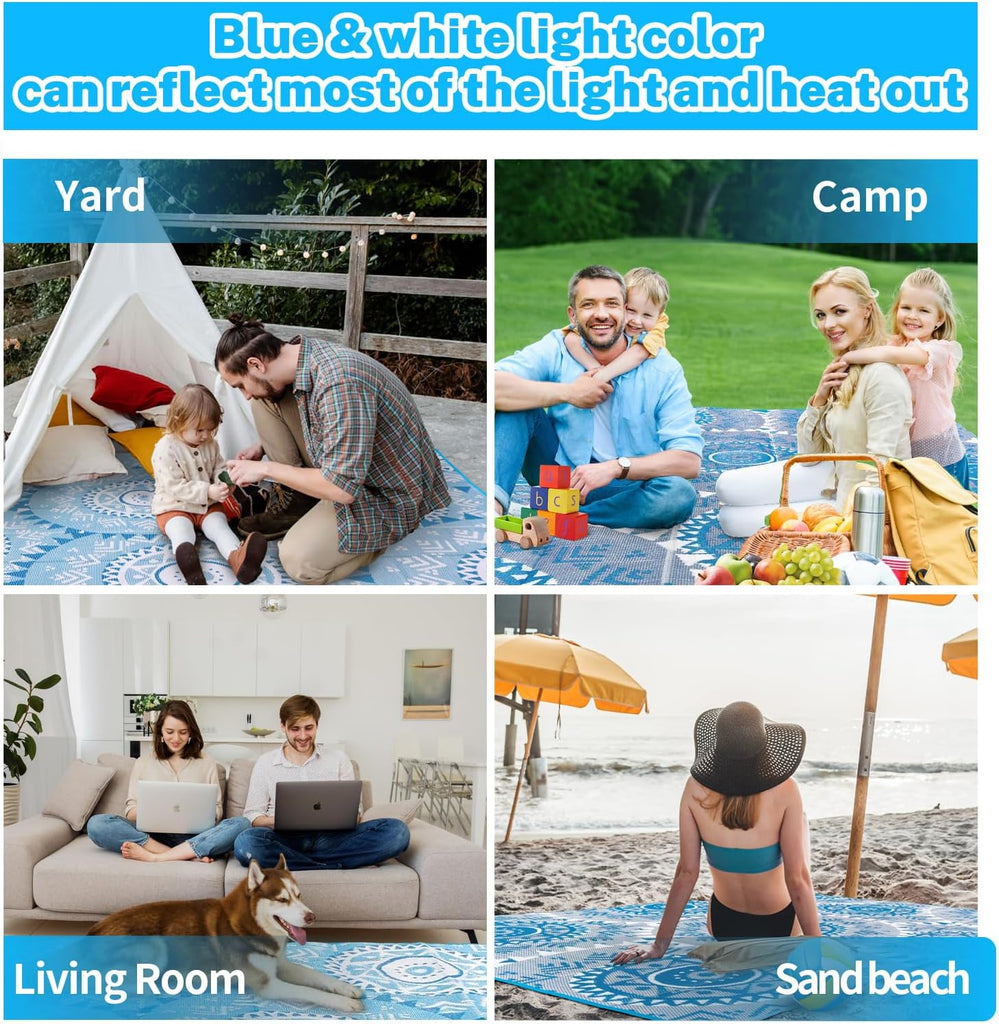 Outdoor Patio Rug - Waterproof Reversible Plastic Straw Mat, UV Resistant & Easy Clean, Foldable Camping Carpet