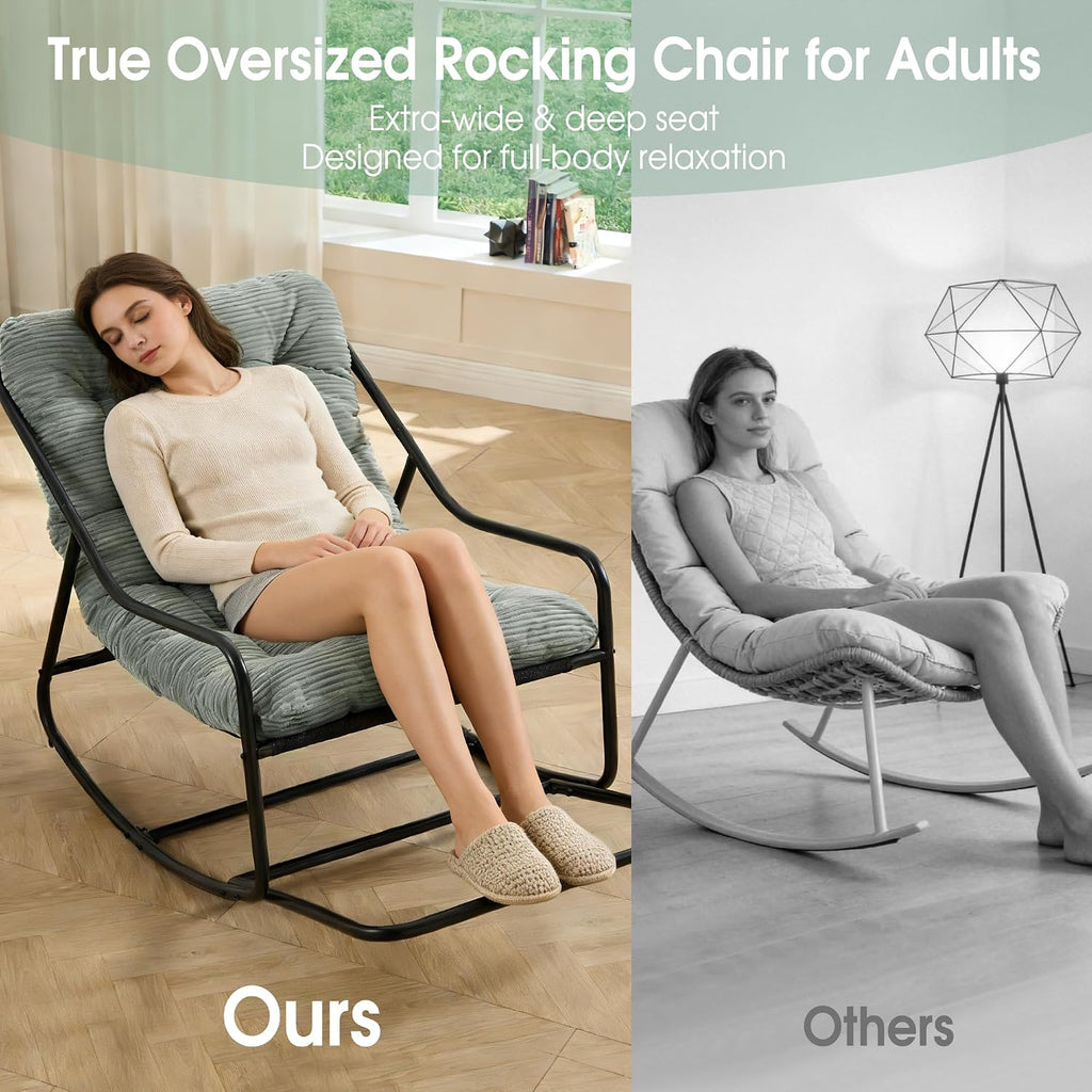 Rocking Chair with Extended Footrest, Cozy Lounge Chair with Thick Cushion-Wrapped Frame for Outdoor & Indoor - Heavy