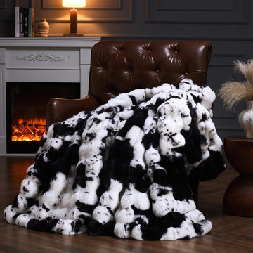 Faux Fur Throw Blanket for Couch, Fluffy Fuzzy Plush Bubble Blanket, Soft Warm Cozy Shaggy Rabbit Blanket, Luxury