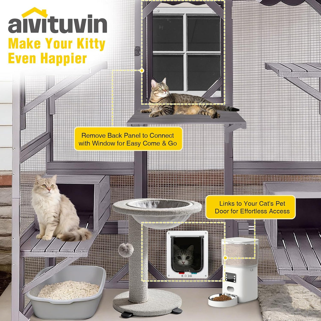 Catio Outdoor Cat Enclosure with 7 Platforms, 2 Resting Boxes, Large Window Cat House for 4-6 Mulitiple Cats Walk