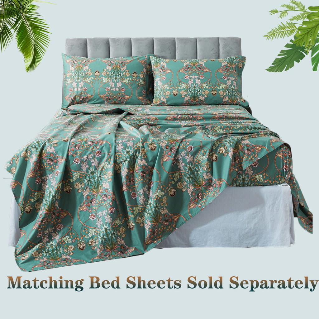 Duvet Cover Set Floral Bedding Button Closure Full Premium 100% Cotton 600 TC Shabby Vintage Reversible Blue Orange