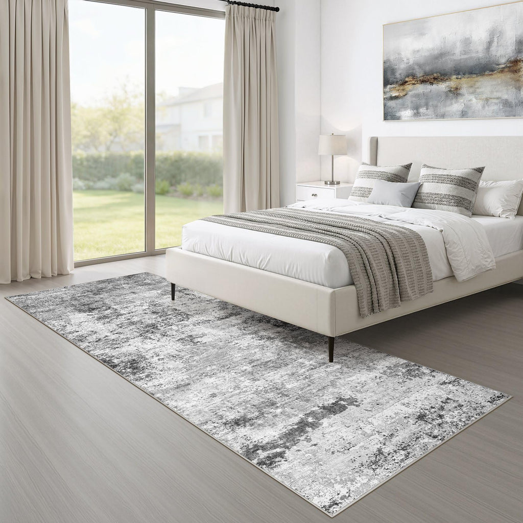 Runner Rug 3x8 Washable Non-Slip Kitchen Neutral Rug Black Gray