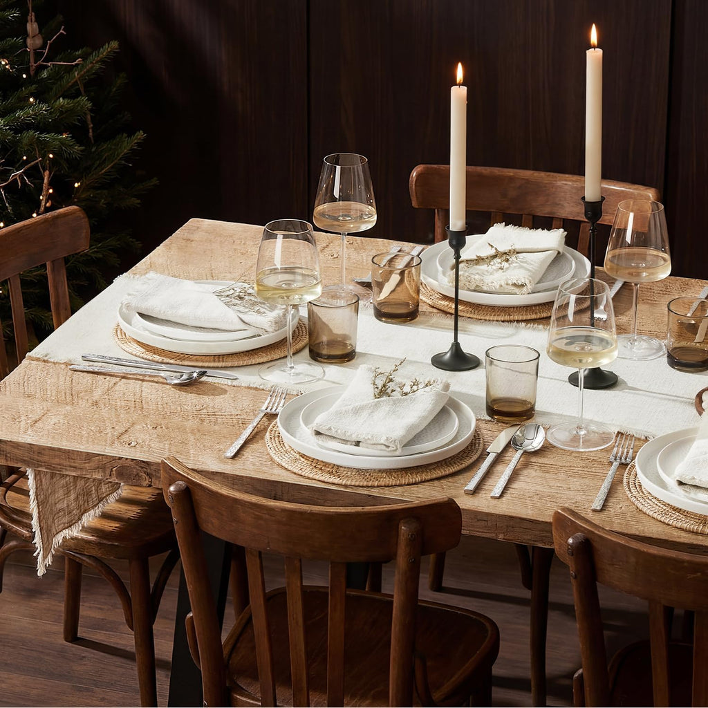14 x 108 Inches Frayed Edge Table Runner, 270G Heavyweight Sand Washed Slub Texture Cotton Linen for Modern