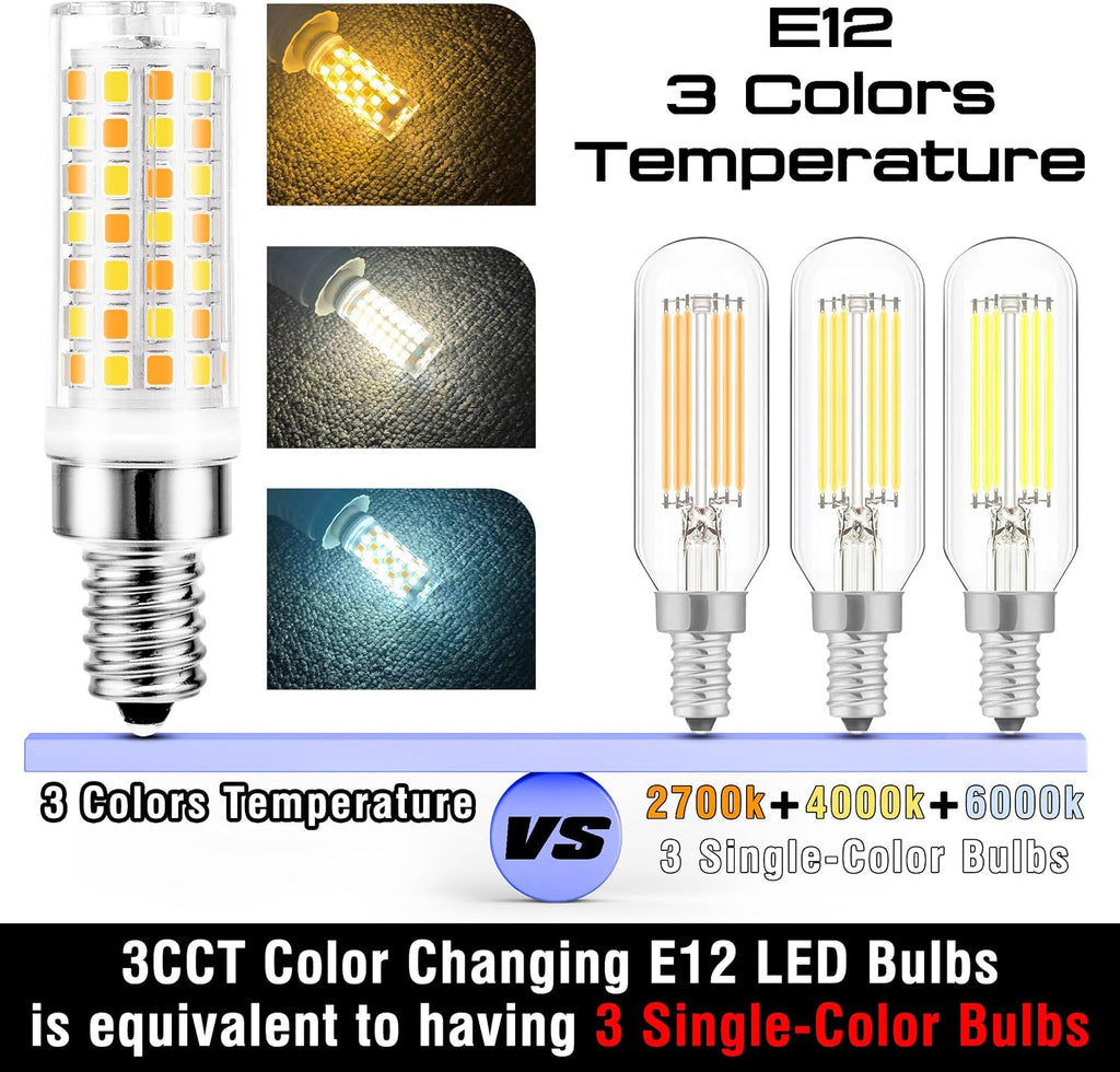 E12 LED Candelabra Bulb 60W Equivalent 3CCT Adjustable (2700K-4000K-6000K), AC120V 6W 600LM, 3 Colors Temperature