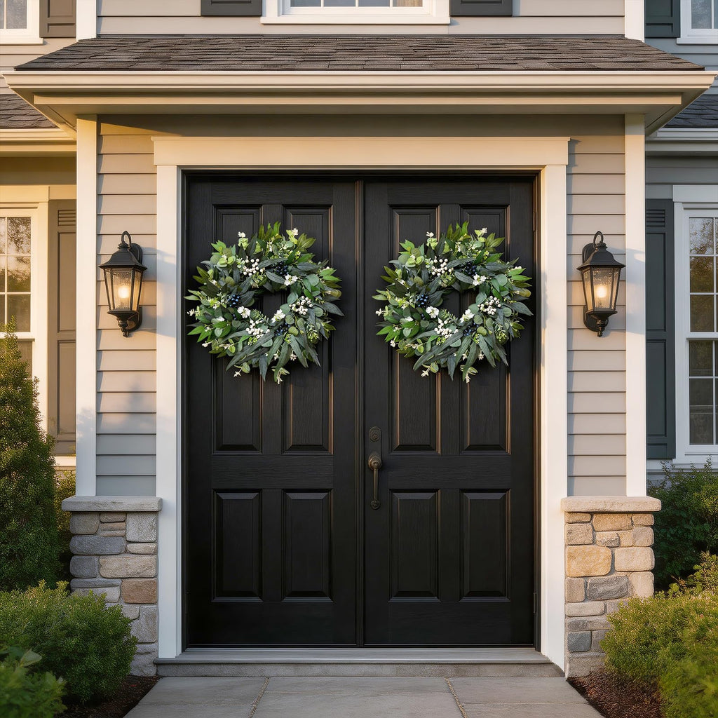 24'' Eucalyptus Wreaths for Front Door, Spring Summer Fall Winter Wreaths, Large Outdoor Greenery Wreaths for