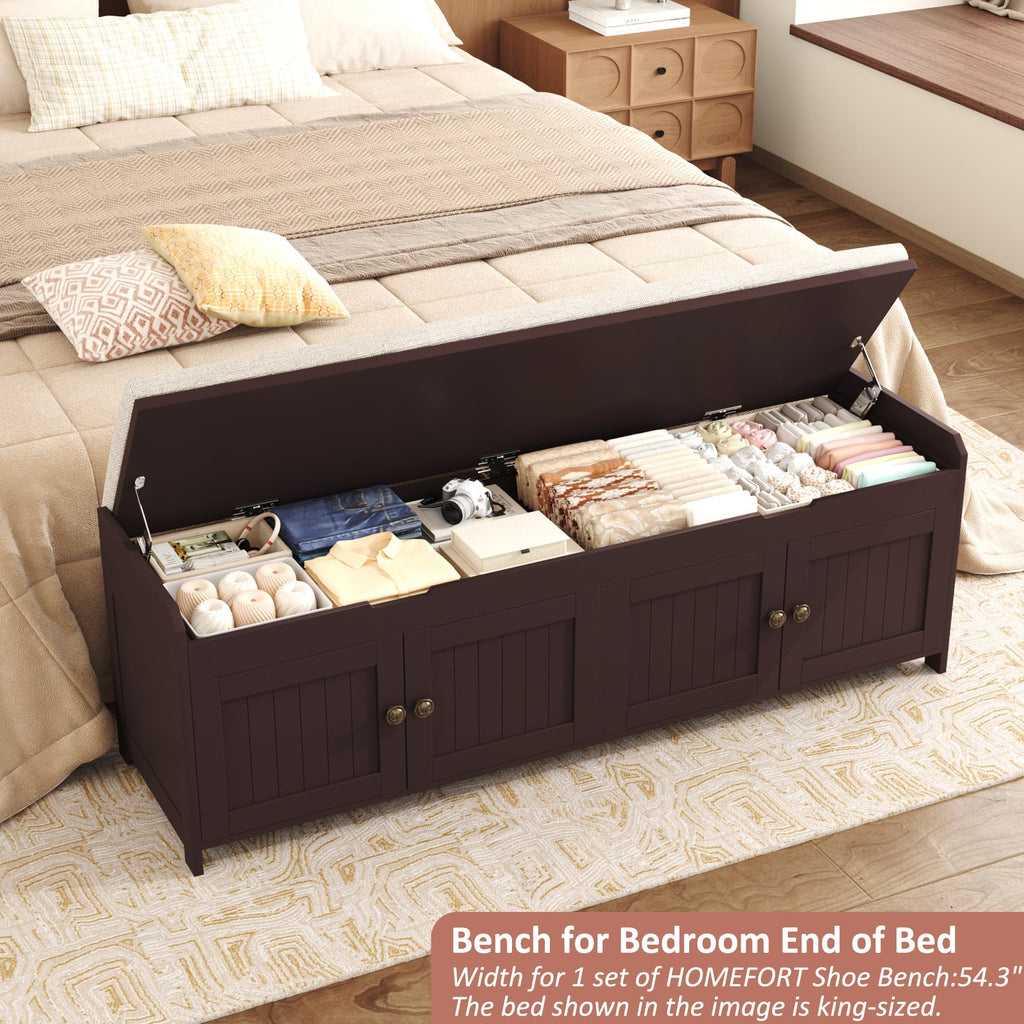 54.4" Shoe Bench with Lift Top Storage, Entryway Bench with Cushioned Seat, Wooden End of Bed Bench, Shoe Cabinet