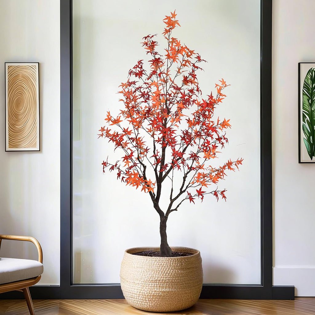 6.3ft Tall Artificial Maple Tree, Faux Maple Plant with Thick Trunk & Realistic Leaves, Potted Fake Tree for Indoor
